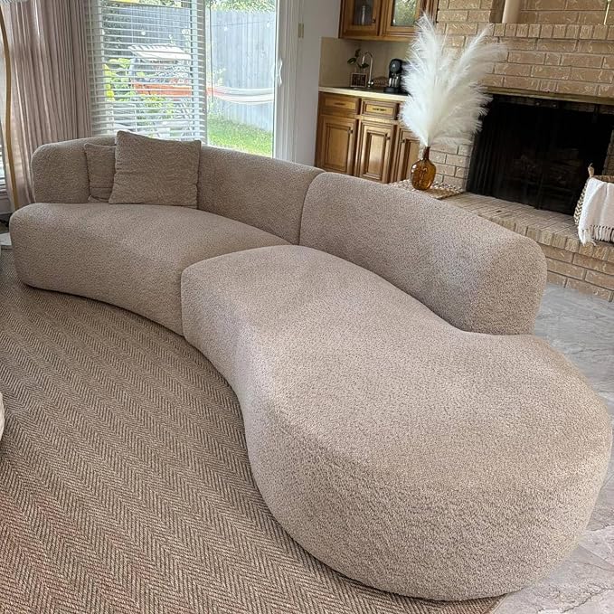 Acanva Formia Boucle Curved Sectional Couch for Living Room | Modular Sofa, Modern Minimalist, Wood Frame, For Apartment, Home Office