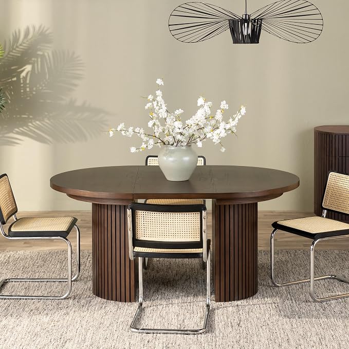 Transformer Table - Solid Wood Extendable Round Dining Table, Extendable Round Dining Table, Space-Saving Modern Furniture, Elegant and Functional Design, Dark Brown (Table Only)