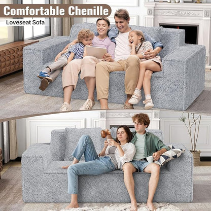 77'' Modern Cloud Loveseat Sofa in Chenille, Deep Seat Boneless Couches Includes 2 pcs Pillows for Living Room, Bedroom, Apartment(Gray)