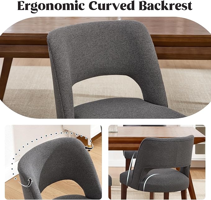 Dining Chairs Set of 2,Modern Dining Room Chairs with Thick Cushions,Upholstered Linen Fabric Kitchen Chairs for Kitchen Dining Room Darkgrey