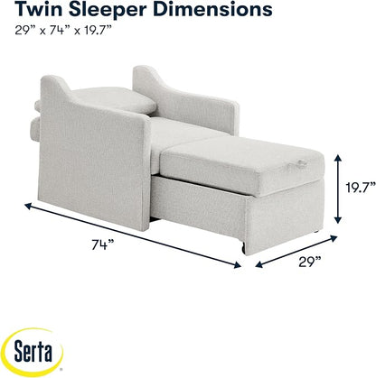 Serta Hawthorne 35" Slipcovered Convertible Accent Chair, Cot Size, Dreamcoil Comfort, Finger Guard Protection, Polyester Tweed Fabric, Linen