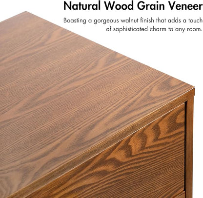 Furniture of America Wyatt Modern Solid Wood Bedroom Collection with Queen Bed Frame, Nightstands, Dresser with Mirror, No Box Spring Needed, Walnut, Standard Platform, 5-Piece Set