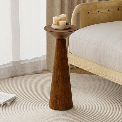 COZAYH 22.8” Tall Round Martini End Table, Walnut – Solid Pine Wood Pedestal Accent Drink Stand with Tapered Base – Farmhouse Modern Furniture for Living Room, Bedroom & Small Spaces