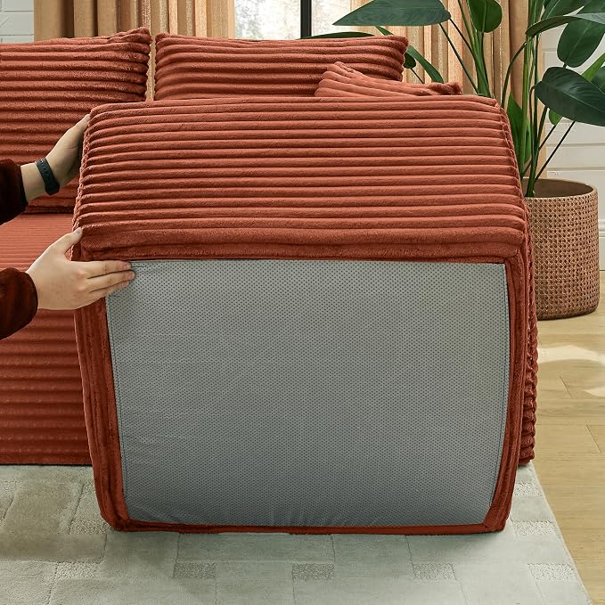 127" U-Shaped Cloud Sectional Couch Oversized Modular Compressed Boneless Sectional Sofa with Ottoman Chaise Lounges & Console, Plush Corduroy Boneless Symmetrical Sofa