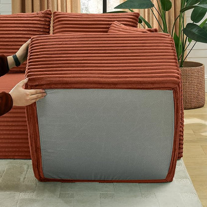 127" U-Shaped Cloud Sectional Couch Oversized Modular Compressed Boneless Sectional Sofa with Ottoman Chaise Lounges & Console, Plush Corduroy Boneless Symmetrical Sofa