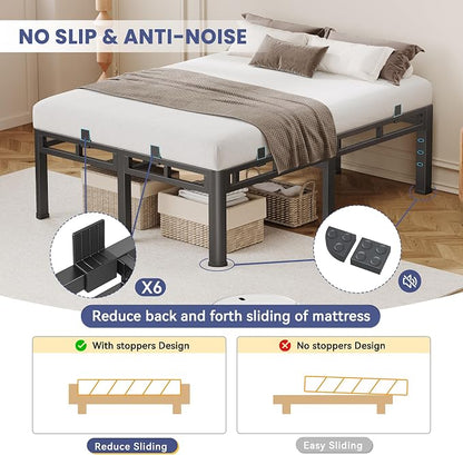 20 Inch Full Size Bed Frame, Double Layer Heavy Duty Bed Frames 4000 lbs Capacity, Metal Platform with Headboard Holes, Round Corner Legs, Mattress Slide Stopper, Easy Assembly