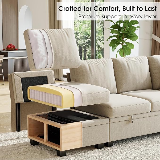 86" Modular Sectional Sleeper Sofa Bed, L Shaped 4 Seat Pull Out Couch with Storage Ottoman, Convertible Cloud Couch Bed, Sectional Couches for Living Room, Apartment (Sand)