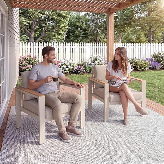2PC Single Seat Aluminum Patio Chairs, Outdoor Furniture with 1.5mm Thick Powder-Coated Frame, Water Repellent Removable Cushions, Lightweight Single Chairs for Balcony Porch Backyard