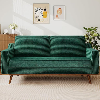 65" Loveseat Sofa, Comfy Green Corduroy Couches for Living Room, Mid Century Modern Love Seat Sofa, Tool-Free Setup Small Couches for Bedroom Office