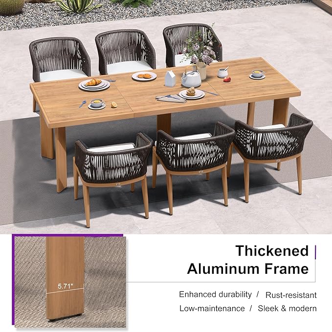 PURPLE LEAF 11 Pieces Outdoor Dining Set Patio Table and Chairs Set Aluminum Wicker Rattan Patio Furniture Set for Lawn Garden Backyard Teak
