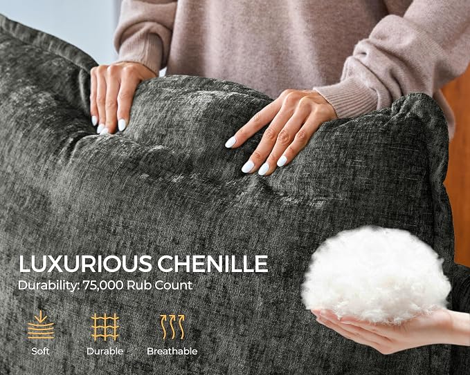 Oversized Modular Sectional Sofa with Double Power Recliner, Cloud Reclining Couch with Headrest, Storage Drawer Charging Cup Holders, Deep L-Shaped 6 Seater with Corner, Chenille, Grey