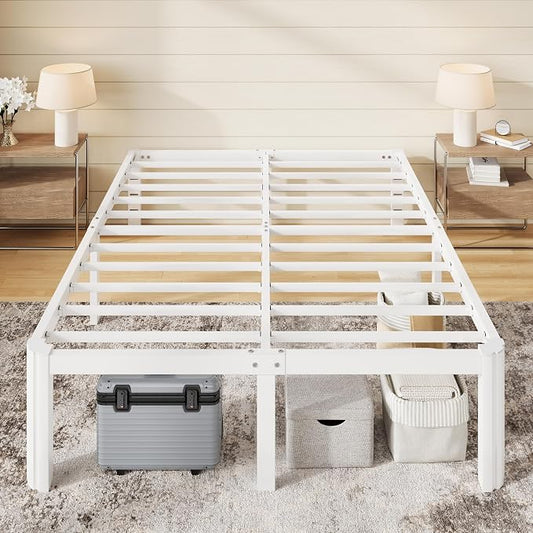 Allewie Metal Full Size Bed Frame, 14 Inch 3500LBS Heavy Duty Platform Bed with Rounded Corner & Under Bed Storage, No Box Spring Needed, Noise Free, Easy Assembly, White