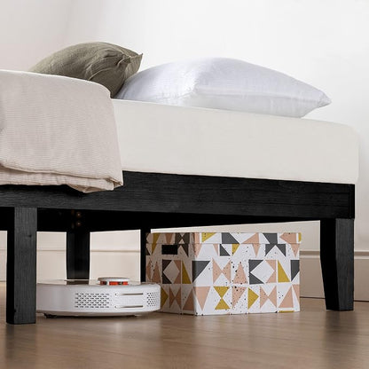 Mellow Naturalista Classic 12 Inch Solid Wood Platform Bed with Wooden Slats, Queen, Black