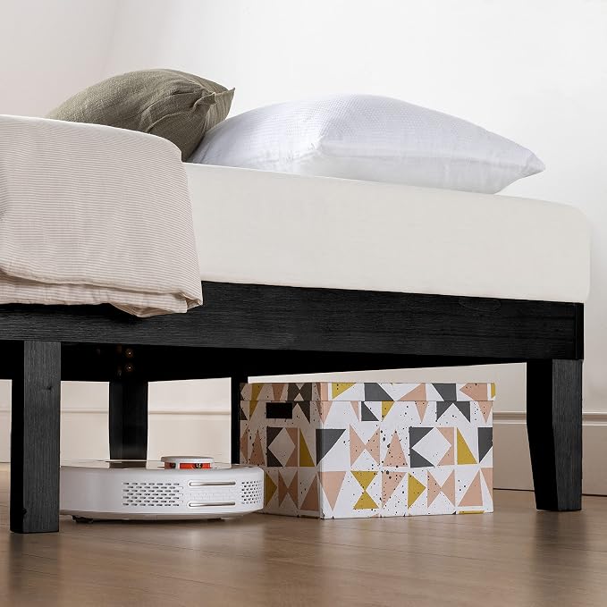 Mellow Naturalista Classic 12 Inch Solid Wood Platform Bed with Wooden Slats, King, Black