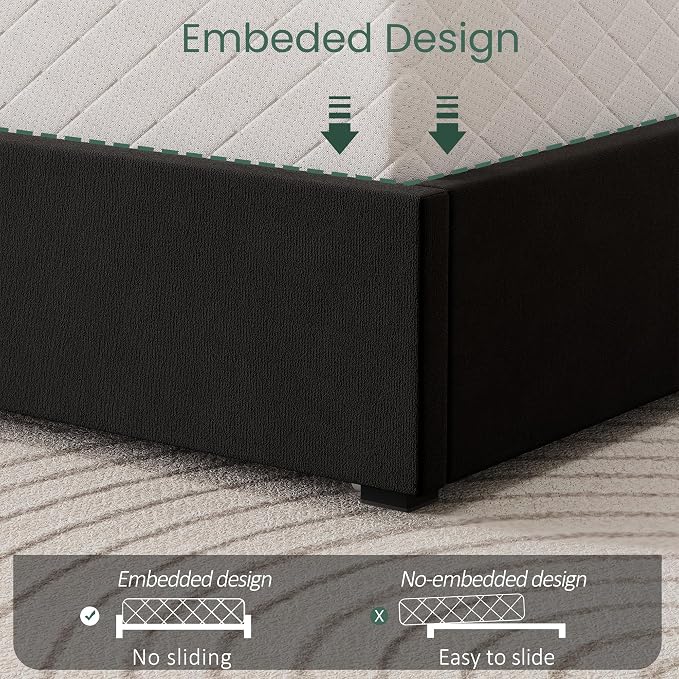 LARMACE King Size Bed Frame with 4 Storage Drawers and Wingback Headboard Velvet Upholstered Platform Bed Frame with Wooden Slats, Easy Assembly, Black