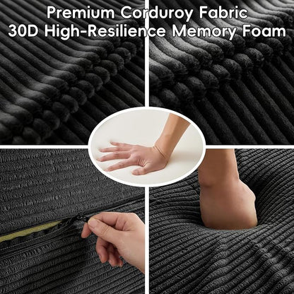 78" Boneless Couch, 5-in-1 Convertible Sofa Bed Tri Folding Mattress with Removable L-Shaped Armrests, Corduroy Futon Couch Sleeper with Pull Out Bed for Living Room Bedroom Apartment, Black