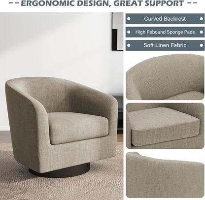 Swivel Barrel Accent Chairs Set of 4, Fabric Upholstered Armchair Modern Round Club Arm Chair for Living Room, Comfy Single Sofa Seating Bedroom Side Reading Seat for Home Office - Light Brown