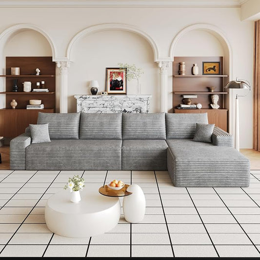 Eafurn 135" Oversized L-Shaped Boneless Sectional Sofa Couch with Chaise, Fluffy Corduroy Modular Couch with Deep Seat,Flexible Combination Corner Sofa & Couch for Living Room, No Assembly
