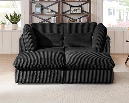 77" Oversized Corduroy Couch Modular Sectional Sofa, Washable Cloud Couch Sectional with 2 Ottoman, 4 Seater Sectional Couches for Living Room, Fully Cover Removable, Chaise Lounge, Corduroy, Black