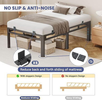 20 Inch Twin Bed Frames, Double Layer Heavy Duty Metal Bed Frames, Platform bedframe with Round Corner Legs, No Box Spring Needed, Headboard Holes, Easy Assembly