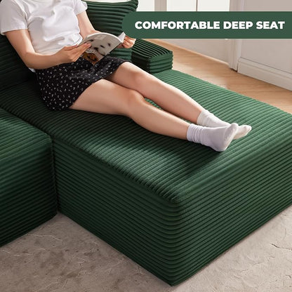 Mangodan Cloud Sectional Sofa, Boneless Couch for Living Room, Modular Sectional Sofa with Deep Seat, Fluffy L-Shaped Comfy Couch with Right-Facing Chaise, No Assembly Required, Green