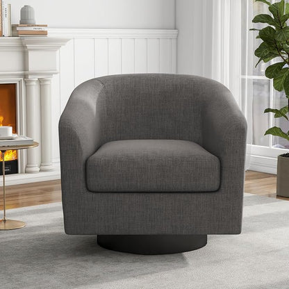 Swivel Barrel Accent Chair, Fabric Upholstered Armchair Modern Round Club Arm Chair for Living Room, Comfy Single Sofa Seating Bedroom Side Reading Seat for Home Office - Gray
