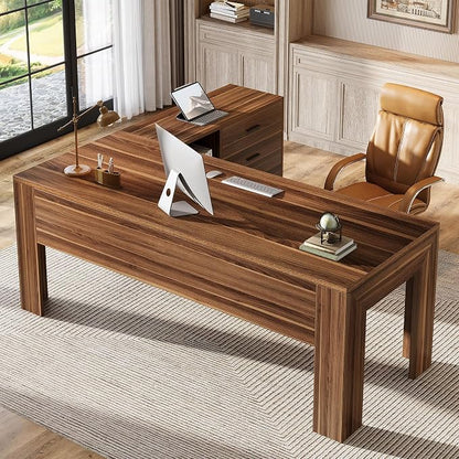 Tribesigns 63" L Shaped Desk with File Cabinet, Large Executive Office Desk with Rolling Filing Cabinet, Long Computer Table with Drawers, Business Furniture Set for Home Office, Light Walnut