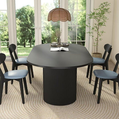 41 in-78 in Extendable Dining Room Table for 4-8, Round Expandable Kitchen Table with Fluted Base, Modern Oval Dinner Tables for Dining Room Kitchen Living Room (Black)