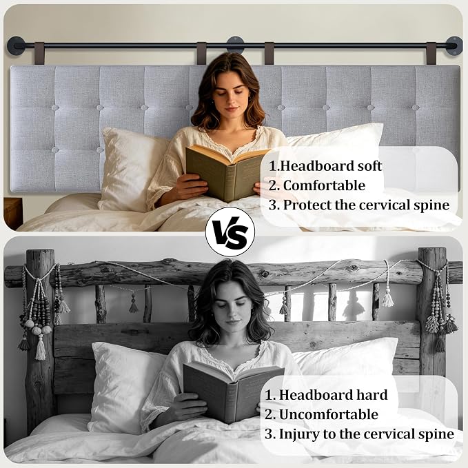 BSHOMGI Headboard Queen Size Headboards for Adjustable Bed Tufted Upholstered Head Board Only Gray Headboards, Fabric Line Headboard in Modern Button Design Bedroom(Gray, Queen)