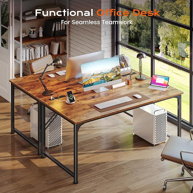 PRAISUN 47 X 24 Inch Deeper Desk with Power Outlets | Computer Desk for Bedroom, Office Desk for Work from Home, Writing Study Gaming Table, Stable Metal Frame, Rustic Brown
