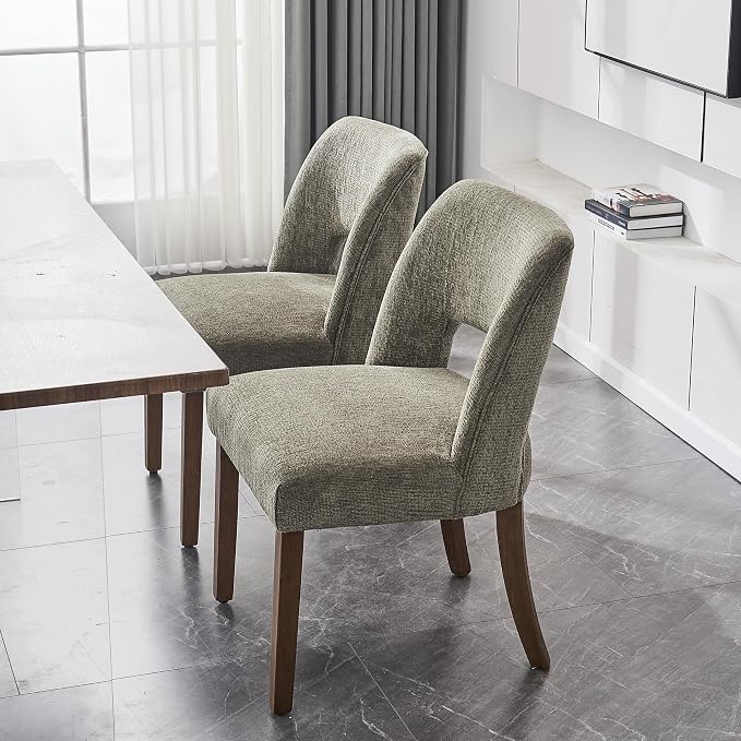 VKNOW Wooden Dining Chairs Set of 2, Modern Fabric Upholstered Dining Room Chair Kitchen Chairs, Farmhouse Dinner Chair for Kitchen Dining Room, Green