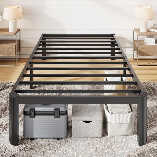 Allewie Metal Twin Bed Frame, 14 Inch 3500LBS Heavy Duty Platform Bed with Rounded Corner & Under Bed Storage, No Box Spring Needed, Noise Free, Easy Assembly, Black