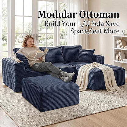 Corduroy Ottoman, Modern Boneless Cloud Foot Rest Foam Support, Oversized Modular Sectional Sofa Stool for Living Room, Bedroom & Small Spaces, No Assembly Required