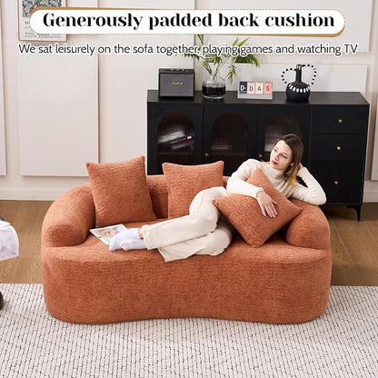 65" Curved Loveseat for Small Spaces,Boneless Loveseat Sofa,Wood Grain Chenille Fabric, No Installation Requirement, Curved Sofa Couch for Apartment,Living Room,Office (Coral, 65")