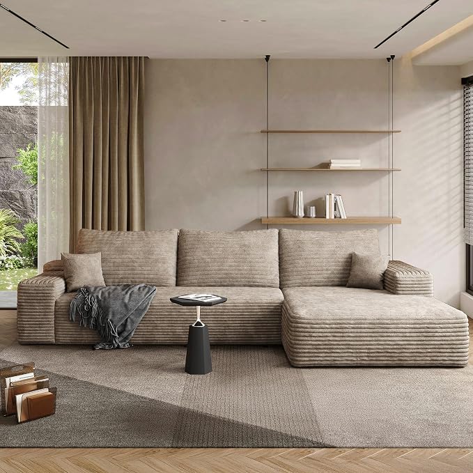 AUGOP 108" Sectional Couches for Living Room Modern Modular Sofa with L-Shape Couchs Upholstered Boneless Couch Deep Seat Sectional Couch with Chaise (Camel, Right Facing Chaise+2Seaters)