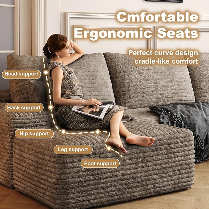 AUGOP 108" Sectional Couches for Living Room Modern Modular Sofa with L-Shape Couchs Upholstered Boneless Couch Deep Seat Sectional Couch with Chaise (Camel, Right Facing Chaise+2Seaters+1Ottoman)