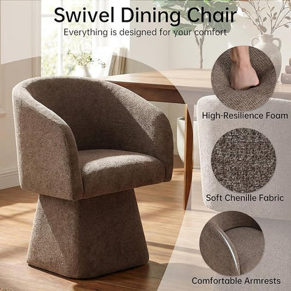 VKNOW Upholstered Swivel Dining Chairs Set of 1, Modern Dining Room Chairs with Barrel Back, Accent Arm Chair for Dining Room, Living Room, Bedroom, Vanity, Dark Brown
