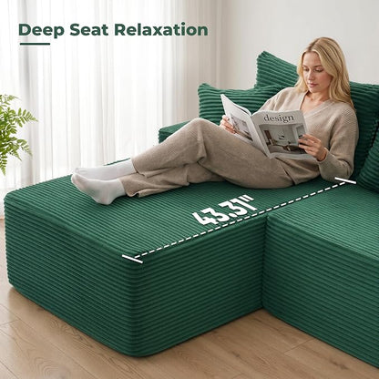 Mangodan 118'' Cloud Sectional Couch, U Shaped Boneless Couches for Living Room, Modular Sectional Sofa with Deep Seat Light Facing Chaise, Comfy Cloud Couch Sofa, Green