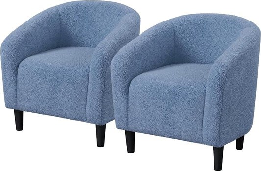 Topeakmart Barrel Chair, Soft Sherpa Accent Chair Side Chair Club Chair Modern Style Deep Seating Barrel Armchair for Living Room Furniture Reading Room Bedroom, Set of 2, Blue