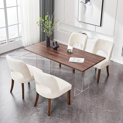 VKNOW Wooden Dining Chairs Set of 4, Modern Fabric Upholstered Dining Room Chair Kitchen Chairs, Farmhouse Dinner Chair for Kitchen Dining Room, Cream