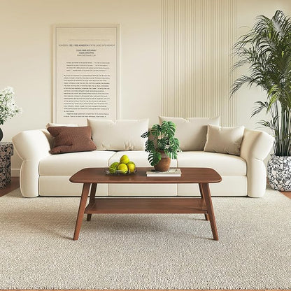 Coffee Table Small Solid Wood Center Table Mid Century Vintage Living Room Coffee Table, Walnut 39.37 Inch