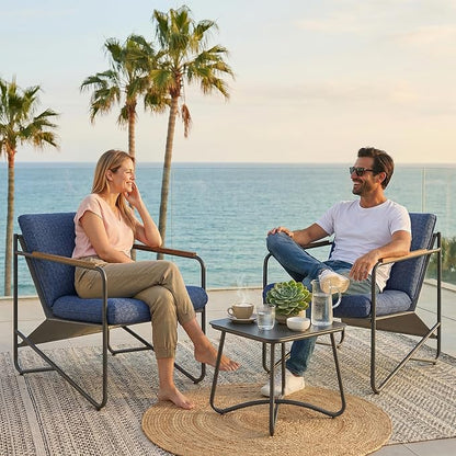 Premium 3-Piece Outdoor Patio Furniture Set with Comfortable Cushions, Weather-Resistant Frame & Compact Design for Small Balcony, Backyard & Porch,Blue