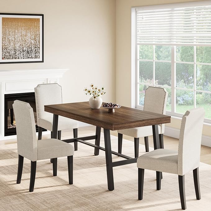GarveeHome Industrial Dining Table for 2-4, 55" Heavy Duty Rectangular Kitchen Table with 2"×2" Metal Legs, Small Space Dining Table for Kitchen, Dining Room (Brown, 55" Non-extendable)