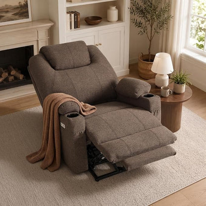 MCombo Power Lift Recliner Chair for Elderly R7045(Brown, Medium-Wide) | Heat and Massage, Breathable Fabric, USB& Type C Charging Port, FSC Certified