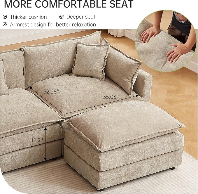 Modular Sectional Sofa, 77 Inch L Shaped Couch Set with Armrests, 2-Seater Comfy Cloud Couches for Living Room Apartment, Coffee