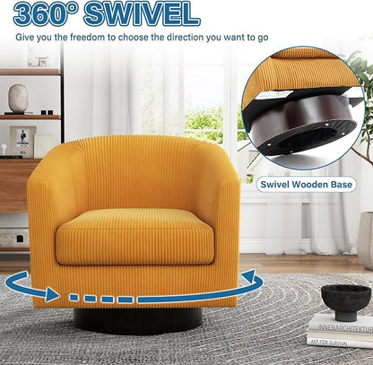 Swivel Accent Chair, Upholstered Corduroy Barrel Chair for Living Room, Small Single Sofa Bedroom Reading Seat, Set of 2, Orange