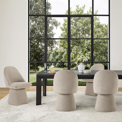KISLOT Swivel Dining Chairs Set of 1, Upholstered Mid Century Modern Deskchair with Round Back, Linen Fabric Kitchen Chairs for Dining Room, Bedroom, Dressing Room, Khaki