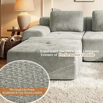 159" Oversized Boneless Couch, Comfort Cloud Sectional Couches for Living Room, Modular Sofa High Back & Extra Deep Seat, No Assembly, Soft Chenille Fabric (Light Grey, 159 inch-（4+4）)