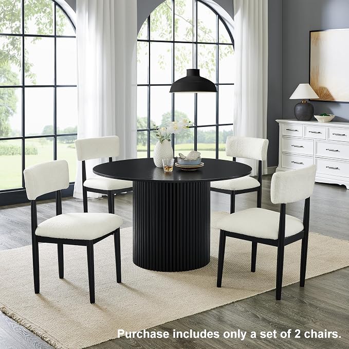 Roundhill Furniture Ellis Boucle Upholstered Dining Chairs, Set of 2, White/Matte Black