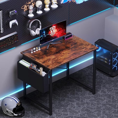 OLIXIS Small Computer Desk, 31 Inch Home Office Desks, Writing Study Craft Work Gaming Table, Computer Workstation for Bedroom Small Spaces with Storage Bag, Rustic Brown